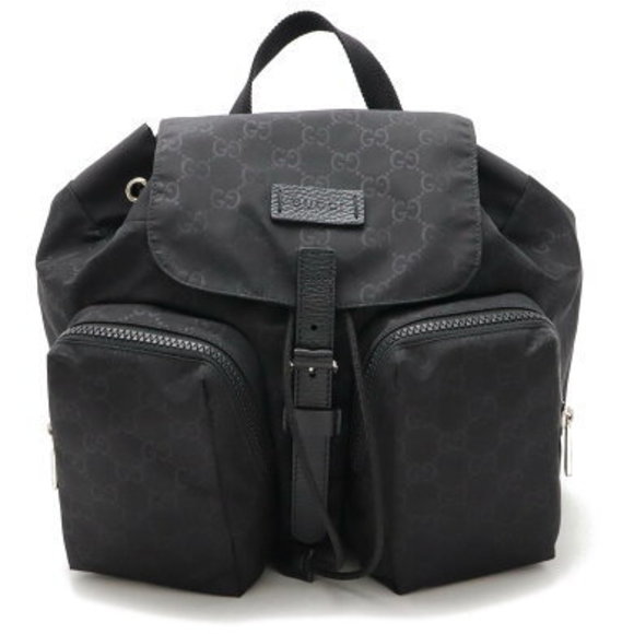 Gucci GG nylon backpack daypack black leather - Picture 1 of 8